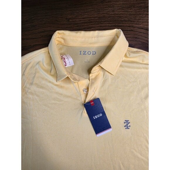 Izod Mens Yellow Polo Shirt L Short Sleeve Soft Cotton Blend Casual Classic - Picture 6 of 6